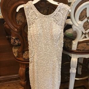 Short white sequence prom dress